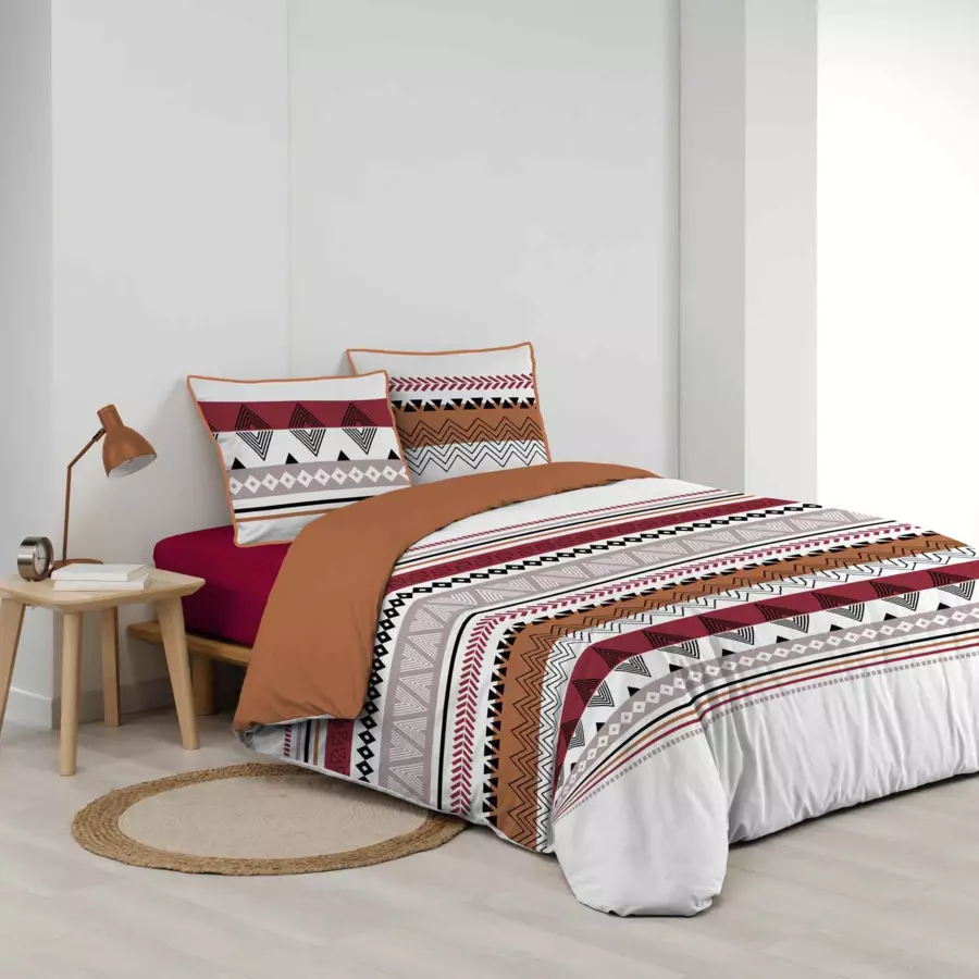 Housse de couette et deux taies coton bio (260 cm) Annette Terracotta 4