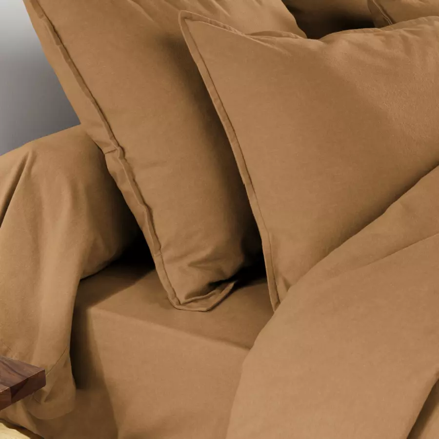 Funda de almohada rectangular en franela de algodón (70 cm) Théa Camello 4