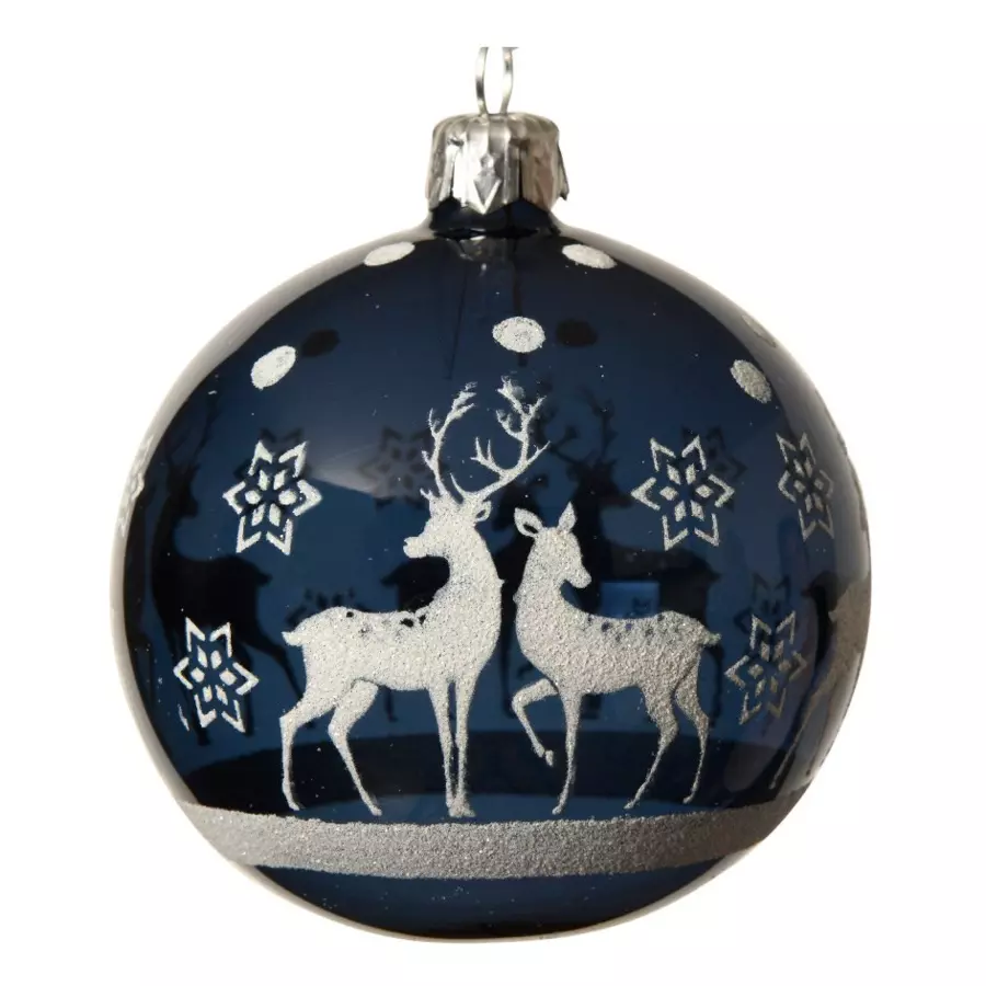 Set van 6 glazen kerstballen (D80 mm) Onder de sneeuw donkerblauw  4