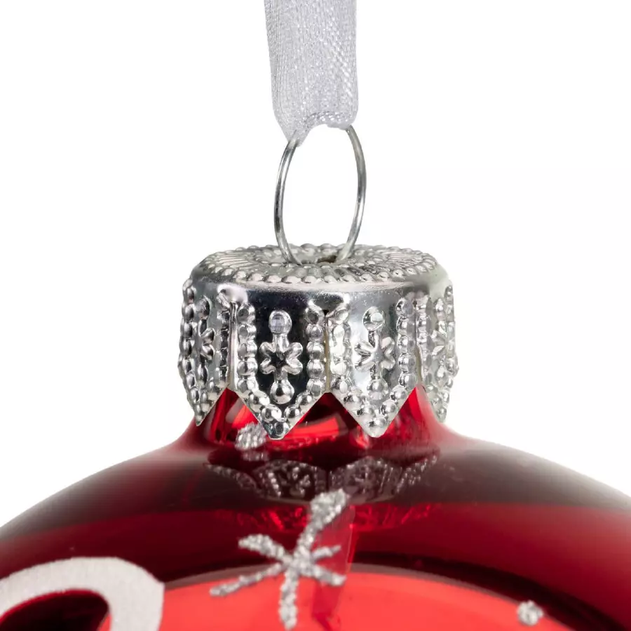 Lote de 6 bolas de Navidad en vidrio (D80 mm) Ho ho ho Rojo  4