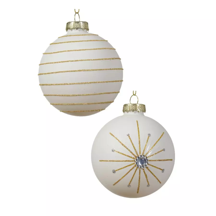 Lote de 3 bolas de Navidad (D80 mm) en vidrio Zoy Blanco lana 4