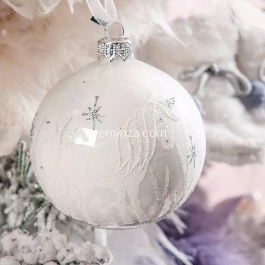 Bola de Navidad en vidrio (D80 mm) Unicornio Rosa palo 4