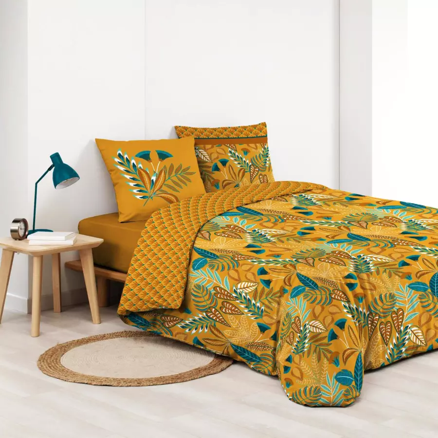 Housse de couette et deux taies coton (260 cm) Tilda Jaune ocre 4