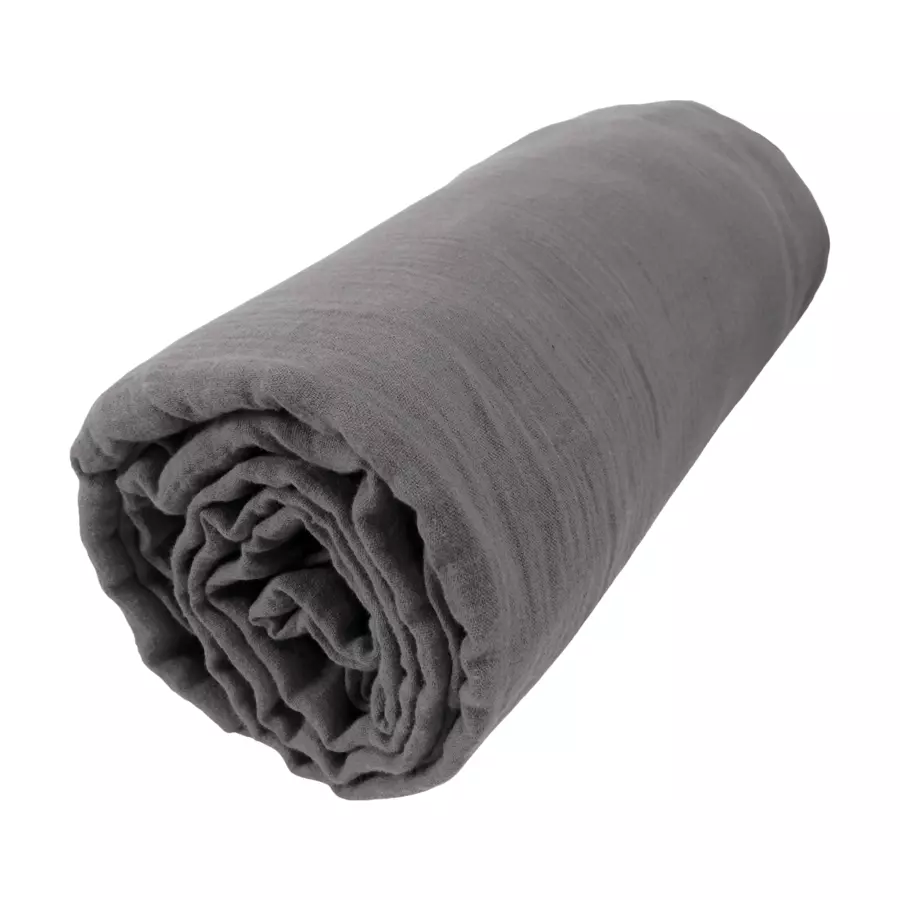 Sábana bajera en gasa de algodón (140 cm) Gaïa Gris granito 4
