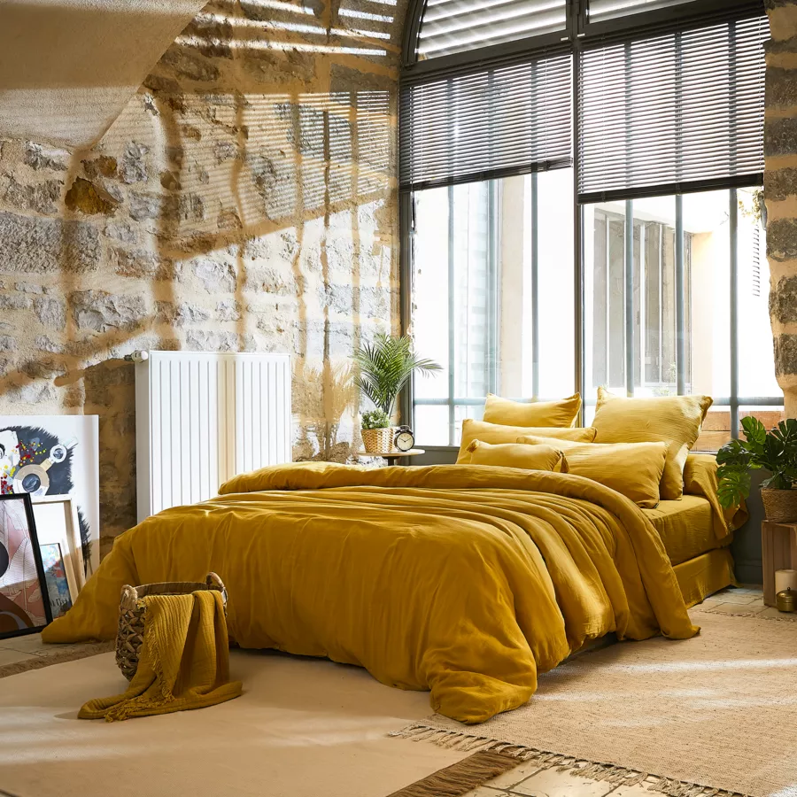 Housse de couette gaze de coton (240 cm) Gaïa Jaune safran