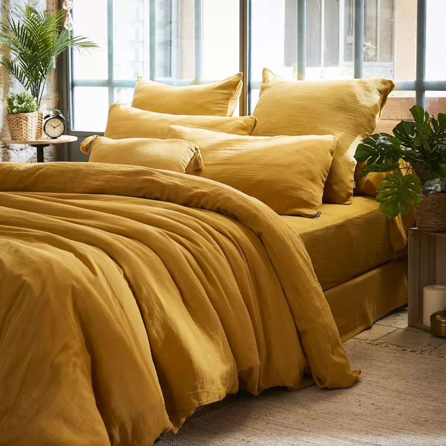 Funda para almohada rectangular en gasa de algodón  (L70 cm) Gaïa Amarillo azafrán