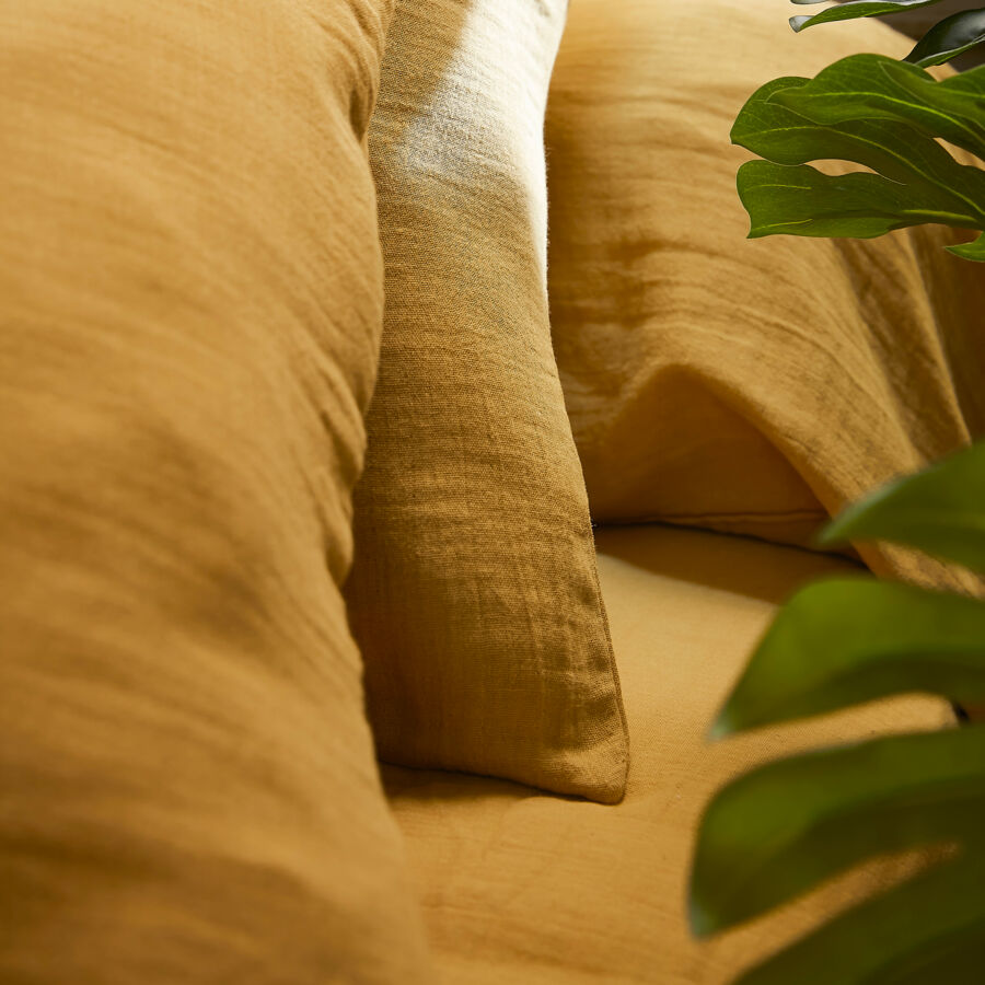Hoeslaken katoengaas (180 cm) Gaïa Saffraangeel 5