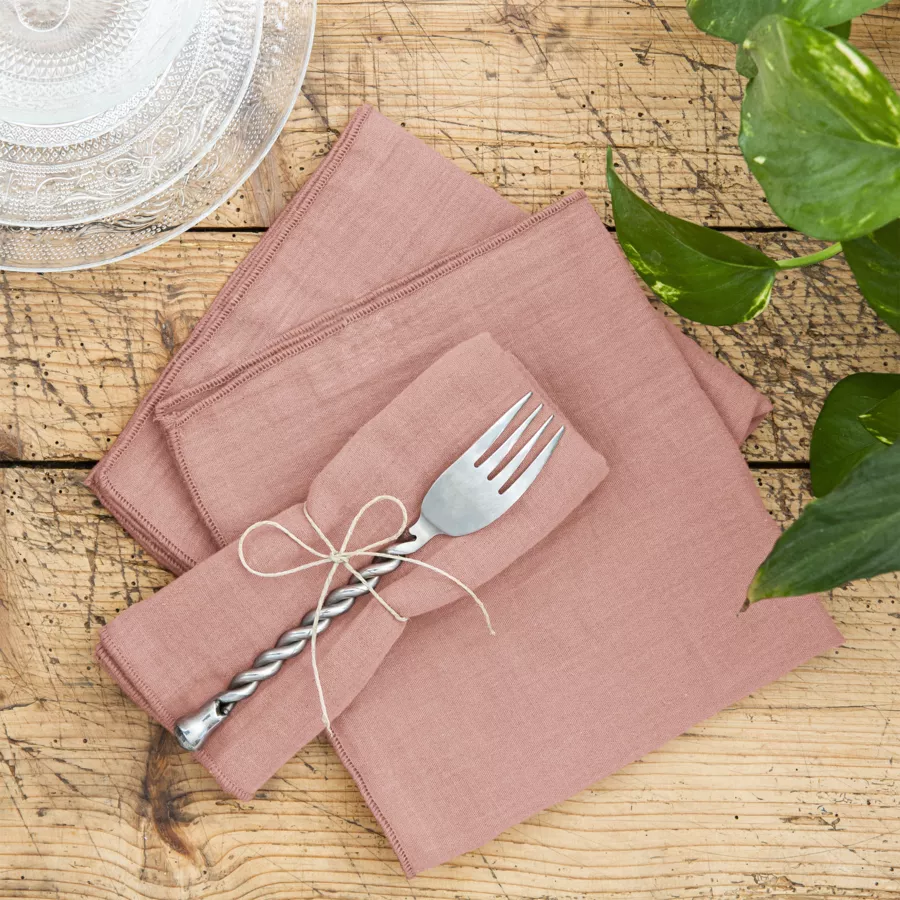 Set di 3 tovaglioli garza di cotone Gaïa Rosa pesca