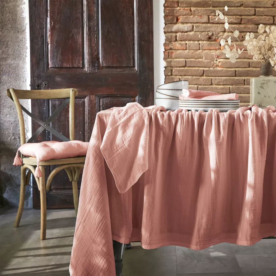 Set di 3 tovaglioli garza di cotone Gaïa Rosa pesca