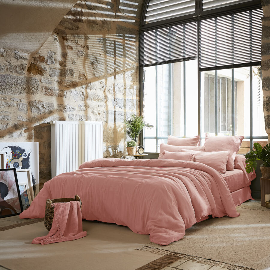 Bettbezug aus Baumwoll-Gaze (280 cm) Gaïa Rosa