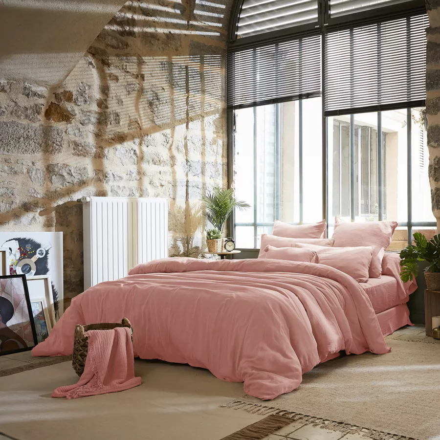 Housse de couette gaze de coton (240 cm) Gaïa Rose pêche