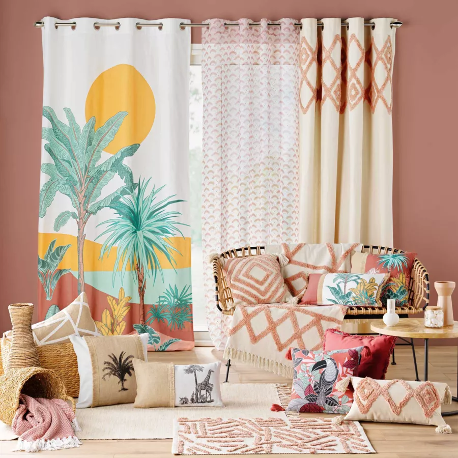 RIDEAU A OEILLETS 140 x 260 CM COTON IMPRIME PALMANOVA DES. PLACE