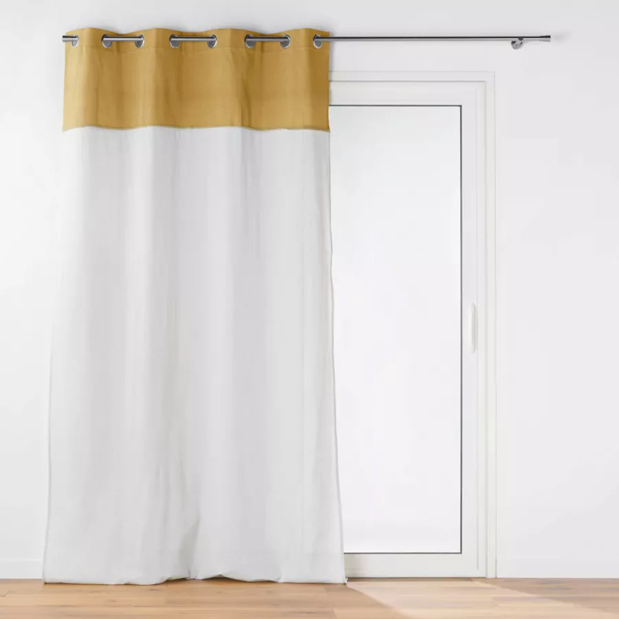 RIDEAU A OEILLETS 140 x 240 CM POLYCOTON UNI+TOP UNI+JUTE JANARA OCRE
