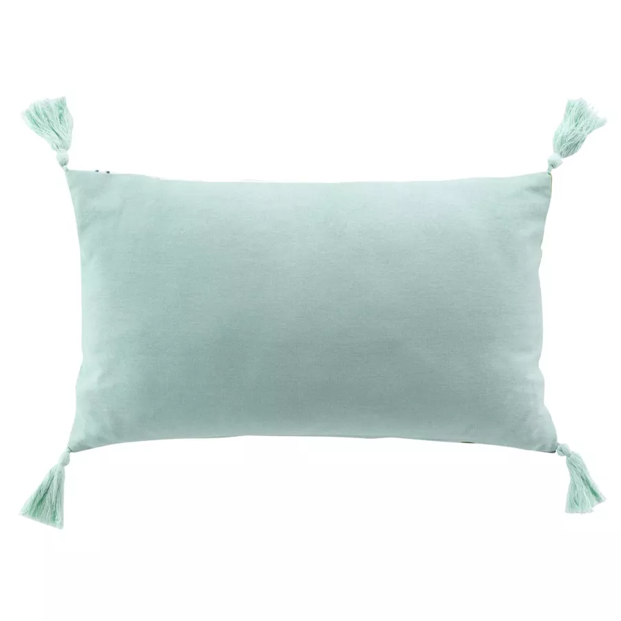 Cojín rectangular en algodón con pompones (30 x 50 cm) Eden Verde