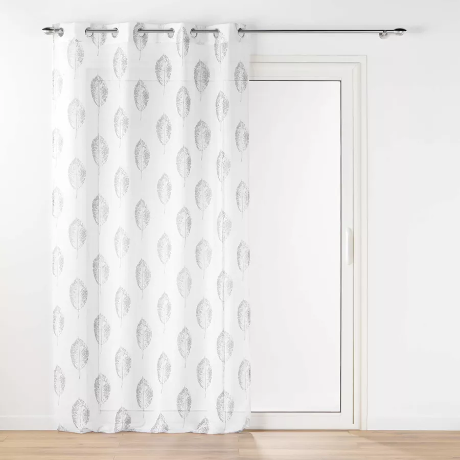 PANNEAU A OEILLETS 140 x 240 CM EFFET LIN TISSE IMPRIME INDILA BLANC