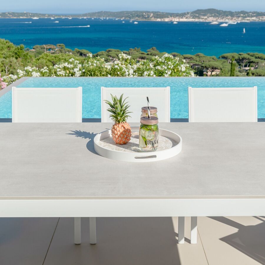 Tavolo da giardino 8 posti Allumino/Ceramica Kore (180 x 90 cm) - Bianco/Grigio chiaro