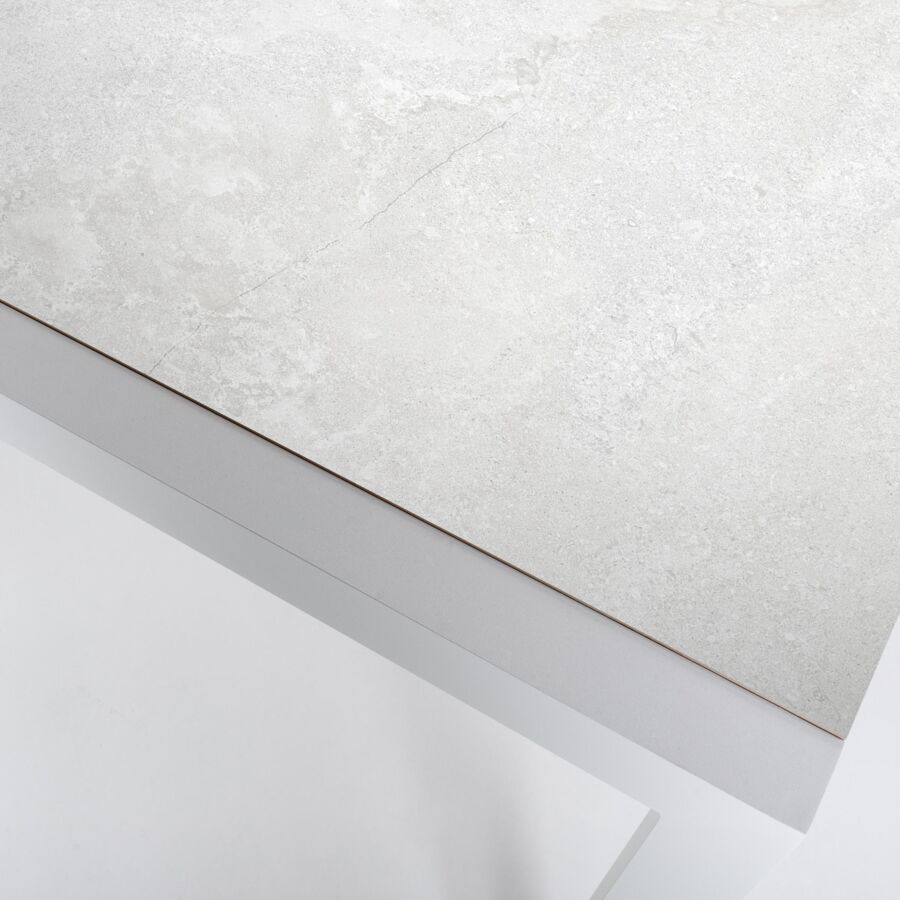 Mesa de jardín 8 personas Aluminio/Cerámica Modena (180 x 90 cm) - Blanco/Gris