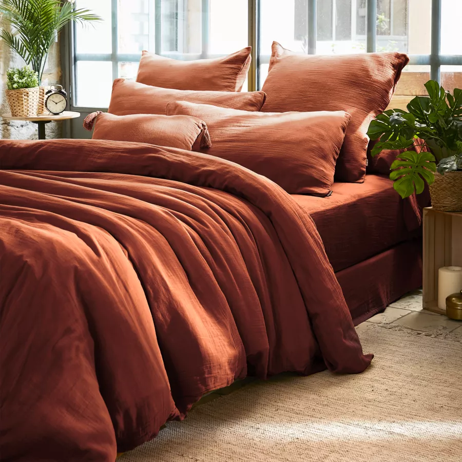 Funda  para almohada cuadrada en gasa de algodón (60 cm) Gaïa Terracota 5