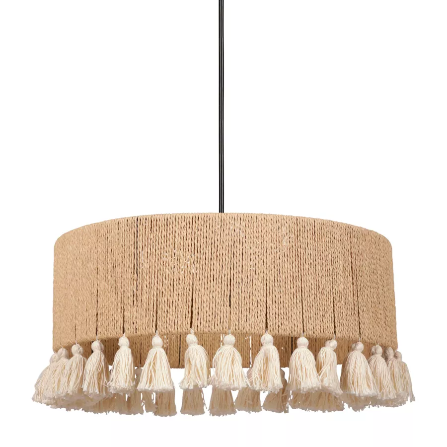 Lámpara de techo en círculo con pompones y cuerda (D35 cm) Charlotte Negro 