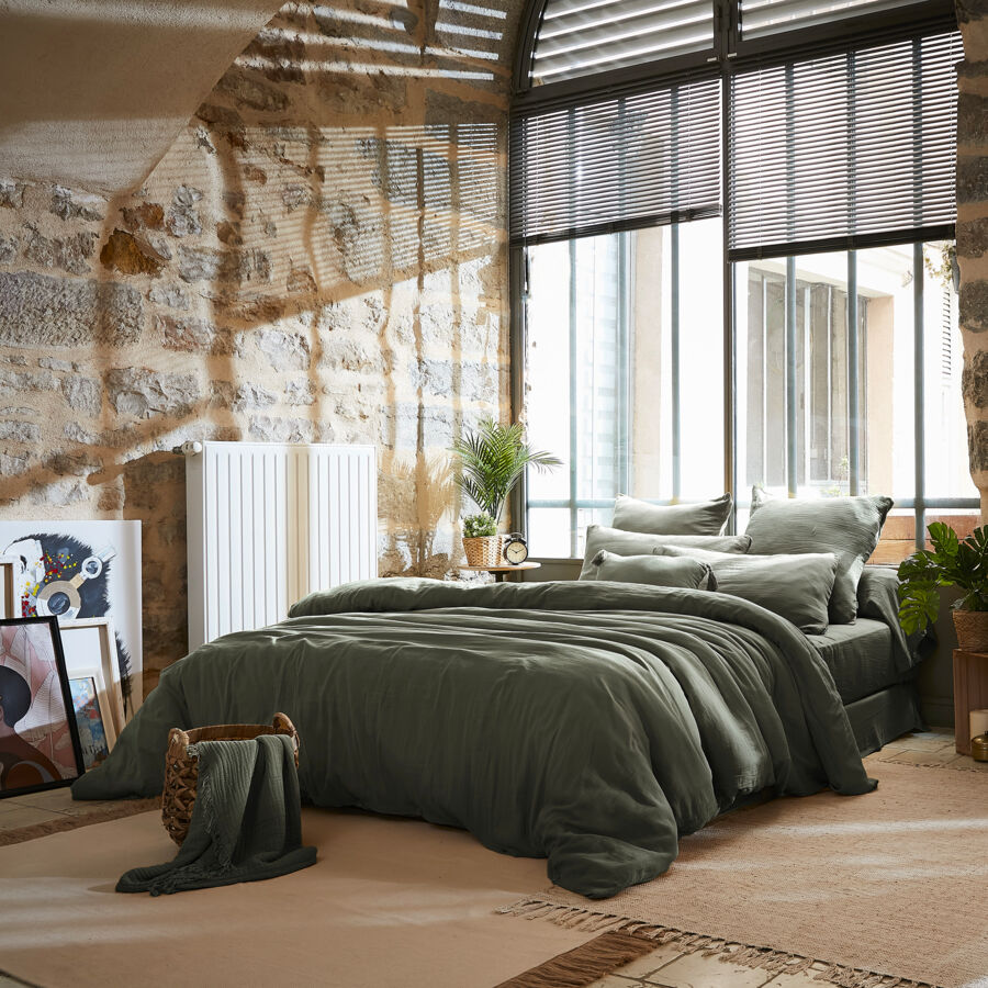 Bettbezug aus Baumwoll-Gaze (200 cm) Gaïa Rosmaringrün