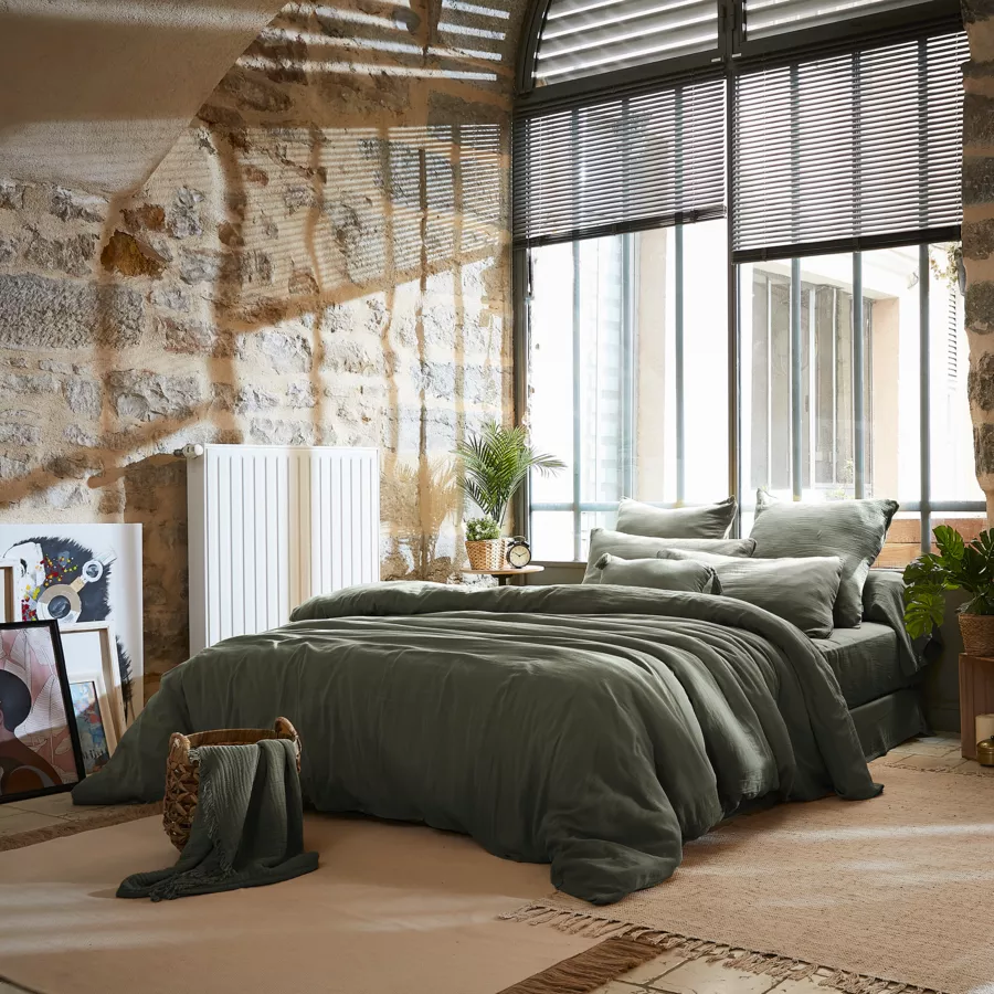 Funda para almohada rectangular en gasa de algodón (L80 cm) Gaïa Verde romero 5