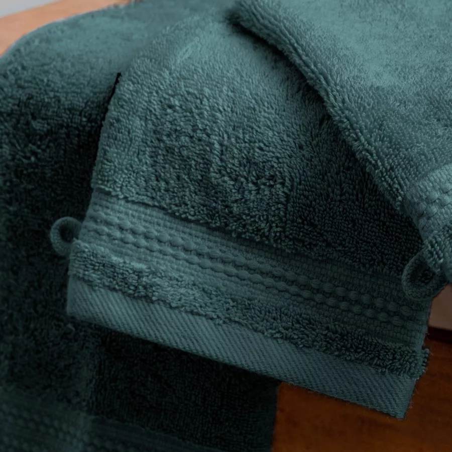 Lot de 2 gants de toilette coton bio (15 x 21 cm) Méline Vert émeraude