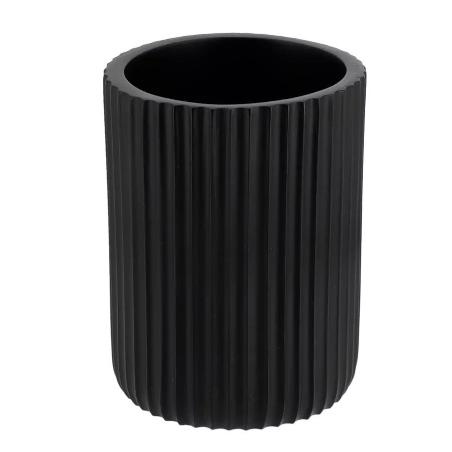 SET GOBELET DISTRIBUTEUR A SAVON ET PORTE SAVON POLYRESINE STRIEE - NOIR