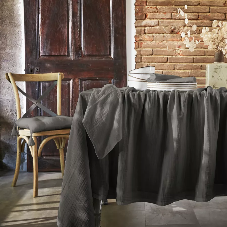 Lot de 3 serviettes gaze de coton Gaïa Gris granit