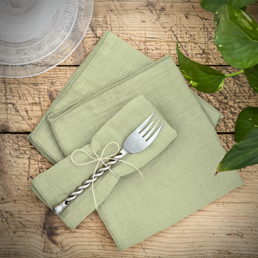 Set di 3 tovaglioli garza di cotone Gaïa Verde tiglio