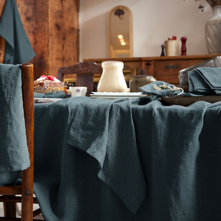 Tafelkleed rechthoekig gewassen linnen (L350 cm) Louise Leigrijs