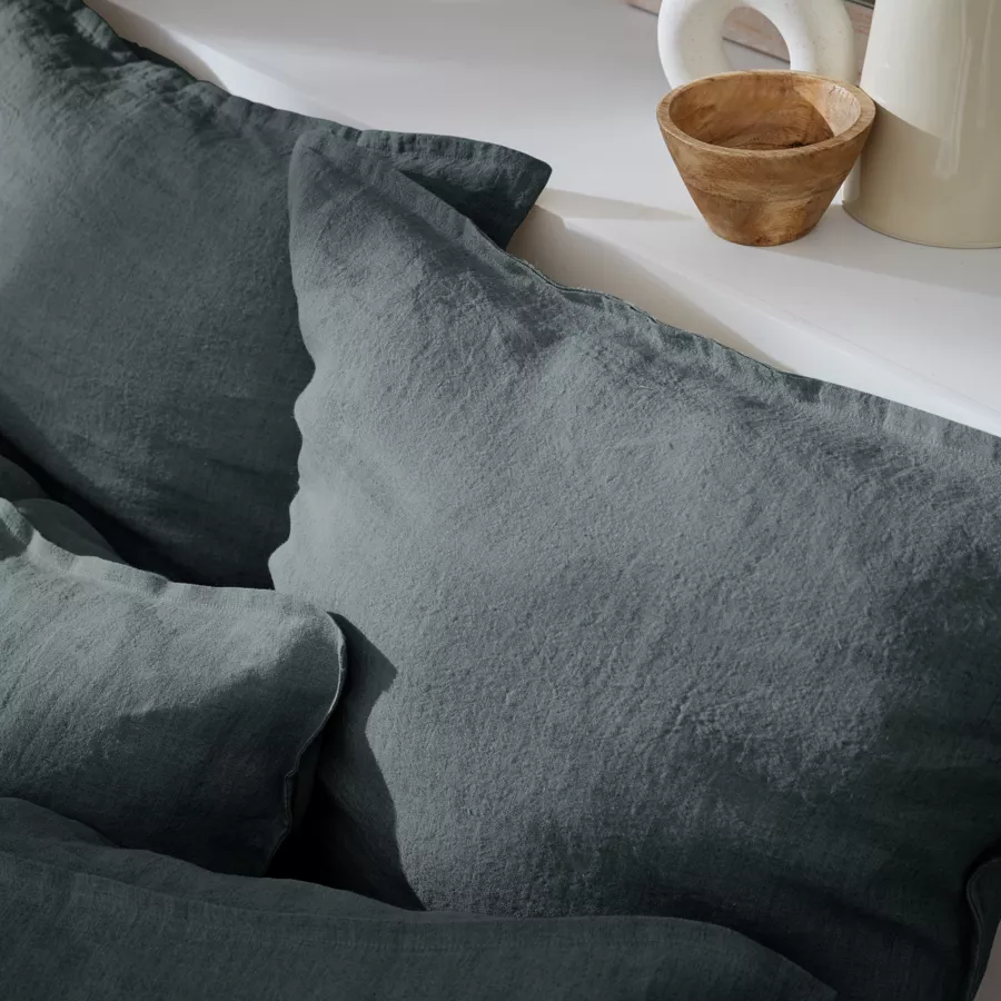 Housse de couette lin lavé (260 cm) Louise Gris ardoise