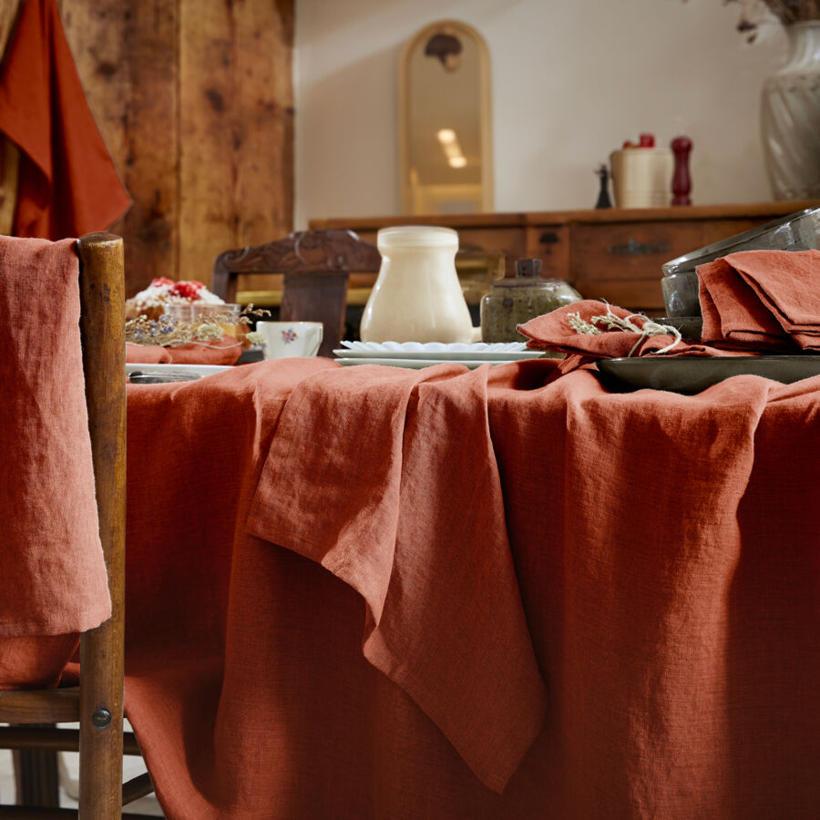 Rechteckige Tischdecke aus gewaschenem Leinen (L350 cm) Louise Terrakotta