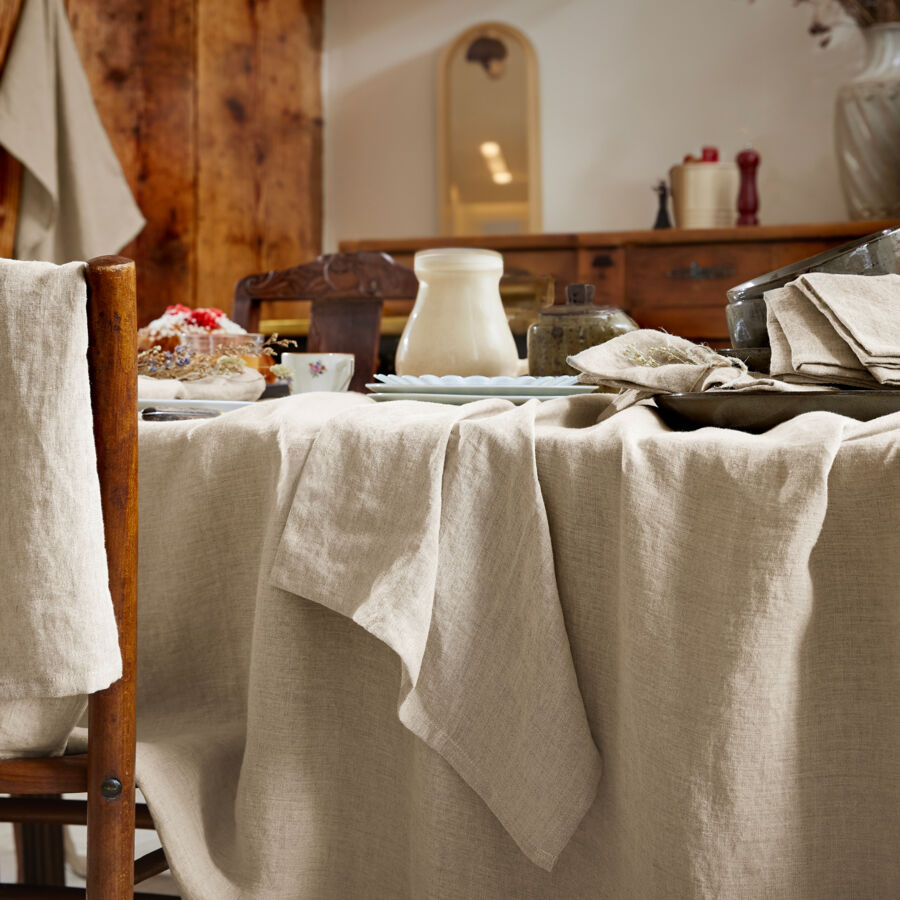 Rechteckige Tischdecke aus gewaschenem Leinen (L350 cm) Louise Beige