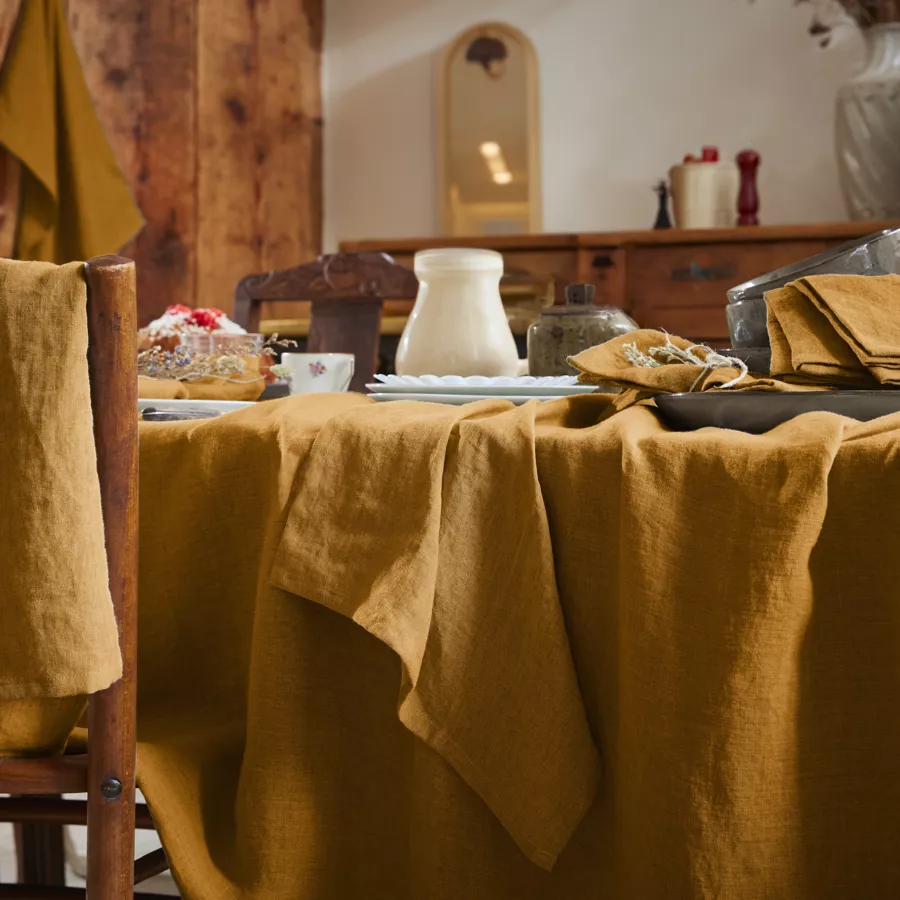 Lot de 3 serviettes lin lavé Louise Caramel