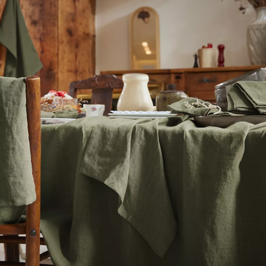 Lot de 3 serviettes lin lavé Louise Vert romarin