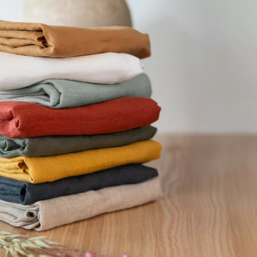 Drap plat lin lavé (270 cm) Louise Vert eucalyptus