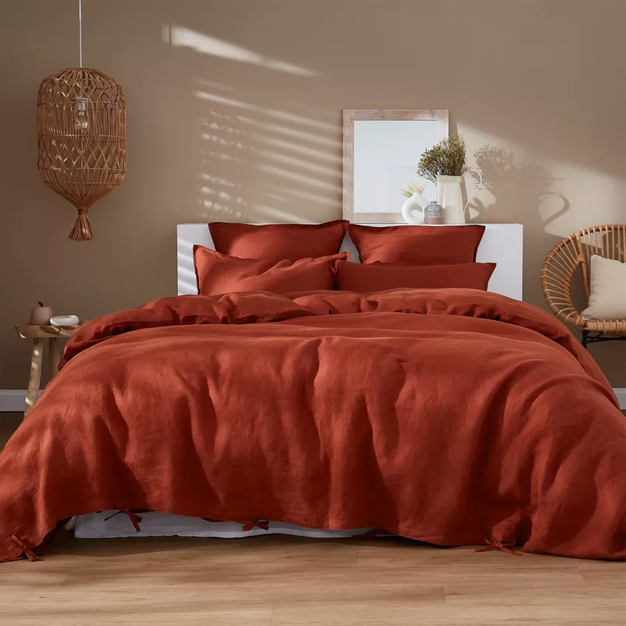 Funda de almohada rectangular en lino lavado (80 cm) Louise Terracota