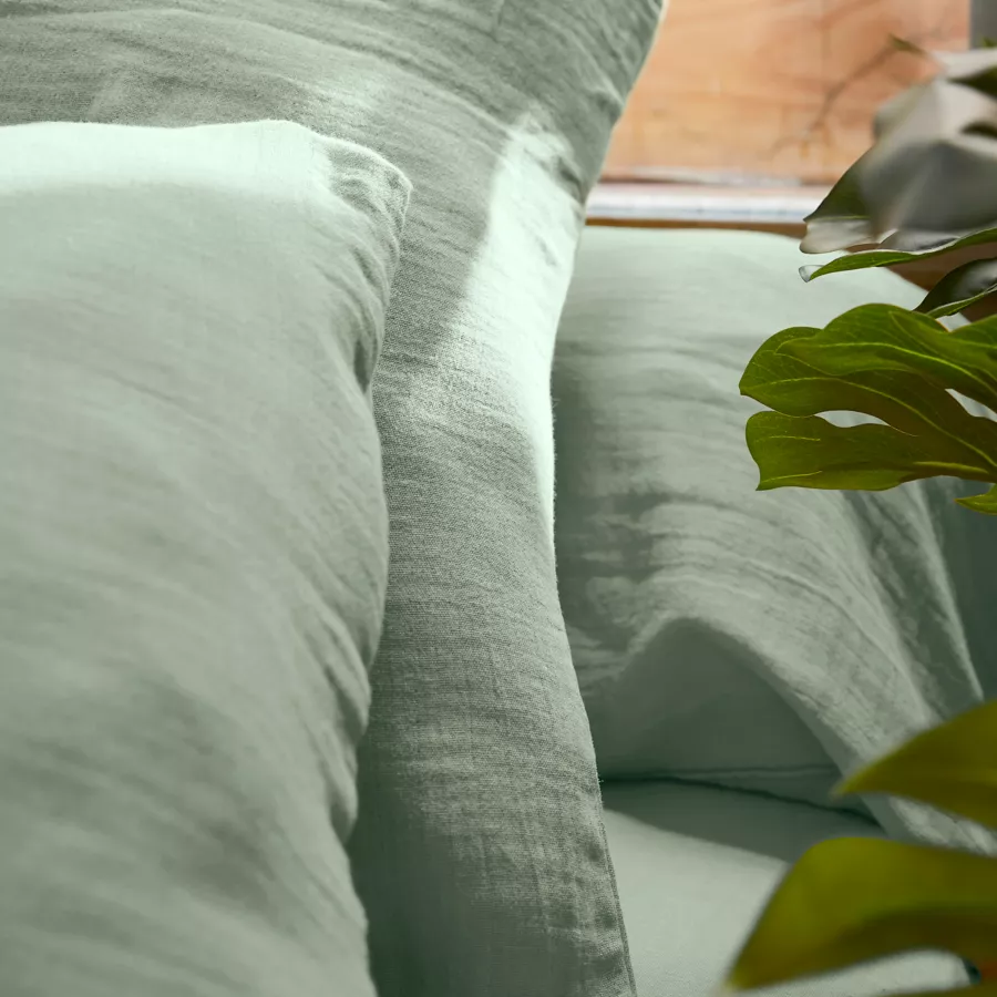 Drap housse gaze de coton (180 x 200 cm) Gaïa Vert eucalyptus