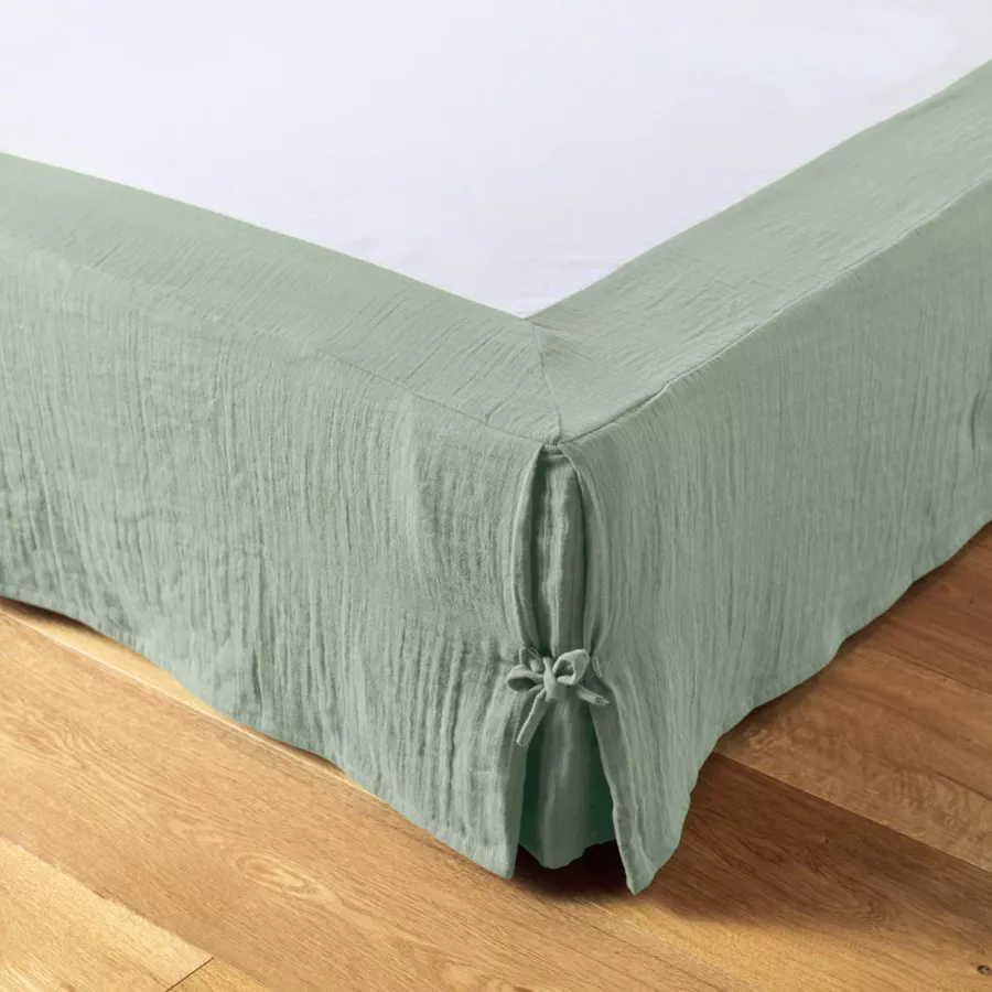 Cache-sommier Gaze de coton (90 x 190 cm) Gaïa Vert eucalyptus