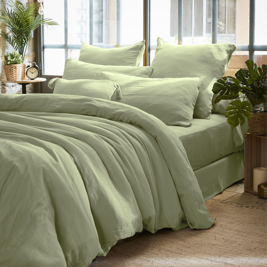 Funda para almohada rectangular en gasa de algodón (L70 cm) Gaïa Verde tilo