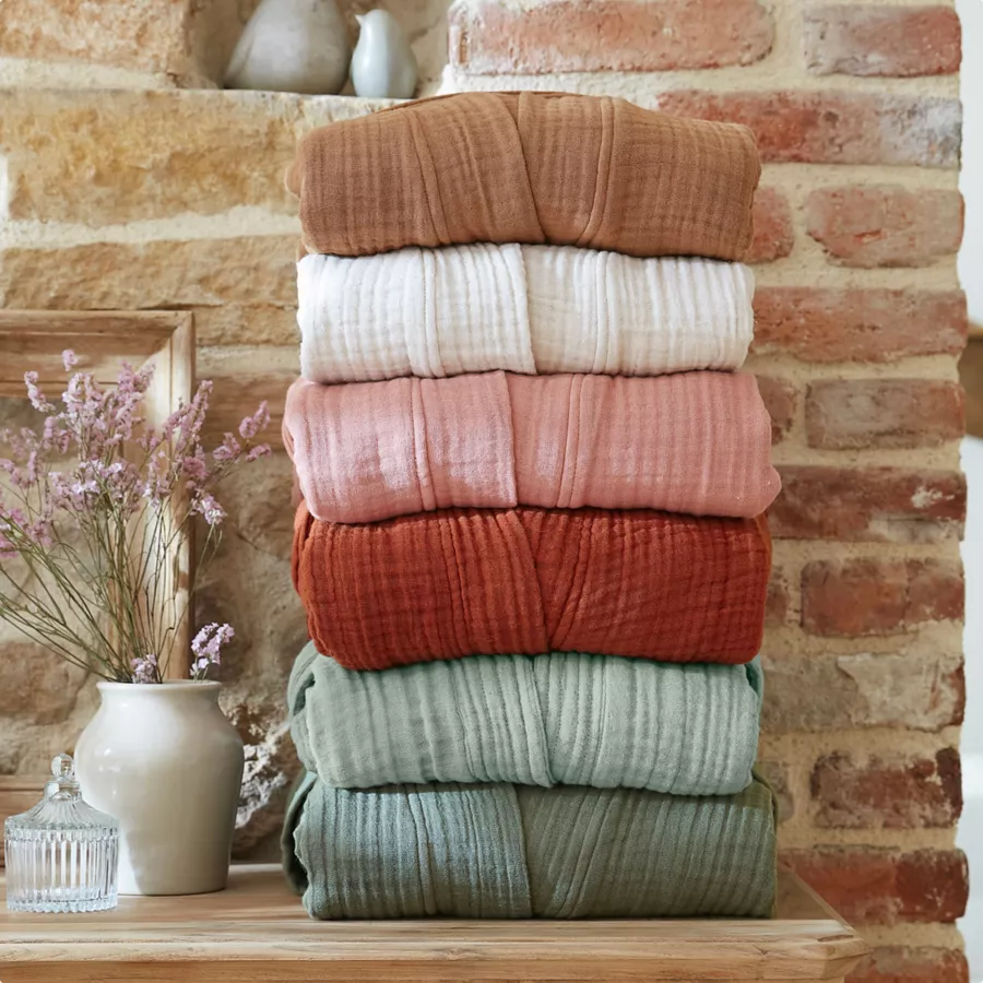Bata de baño en gasa de algodón L/XL Gaïa Verde romero