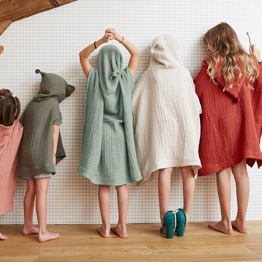 Poncho de bain enfant gaze de coton 6/10 ans Gaïa Vert eucalyptus