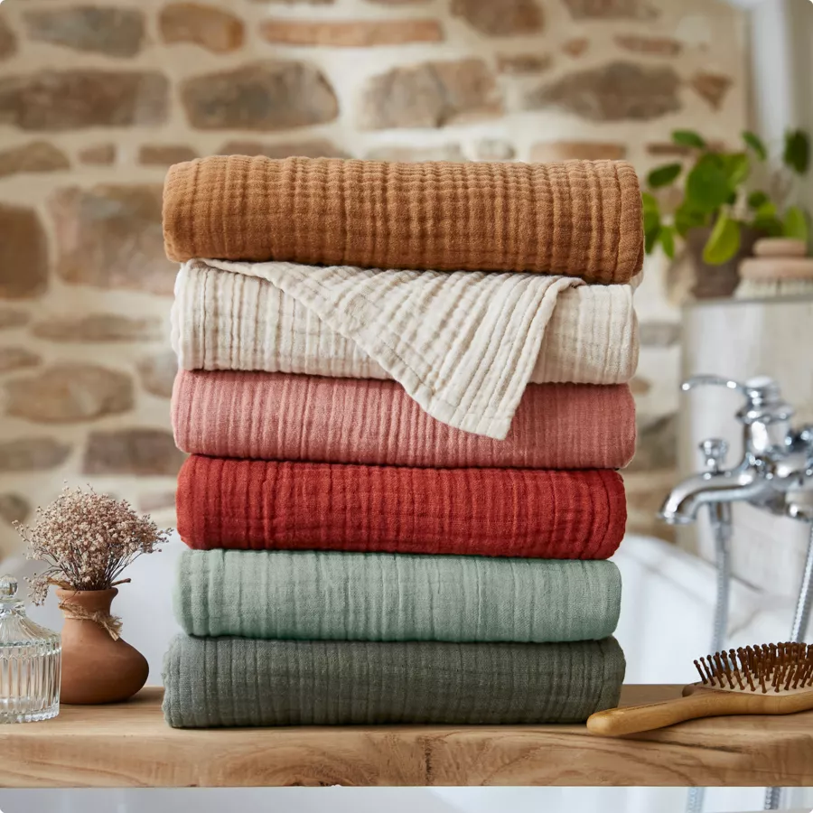 Serviette de bain gaze de coton (70 x 130 cm) Gaïa Vert eucalyptus