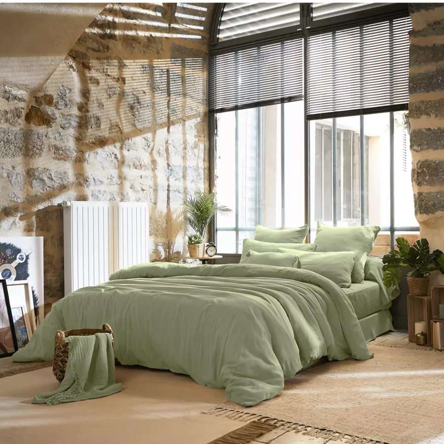 Drap plat gaze de coton (240 cm) Gaïa Vert tilleul
