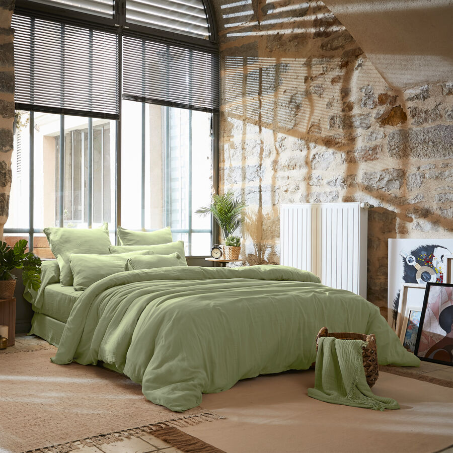 Cubre -somier Gasa de algodón (140 x 190 cm) Gaïa Verde tilo 4