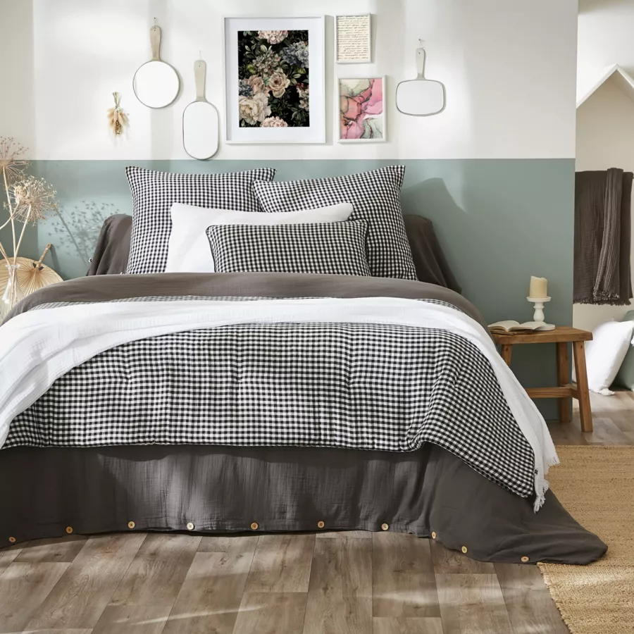Funda de almohada cuadrada en gasa de algodón (60 x 60 cm) Vickie Negro