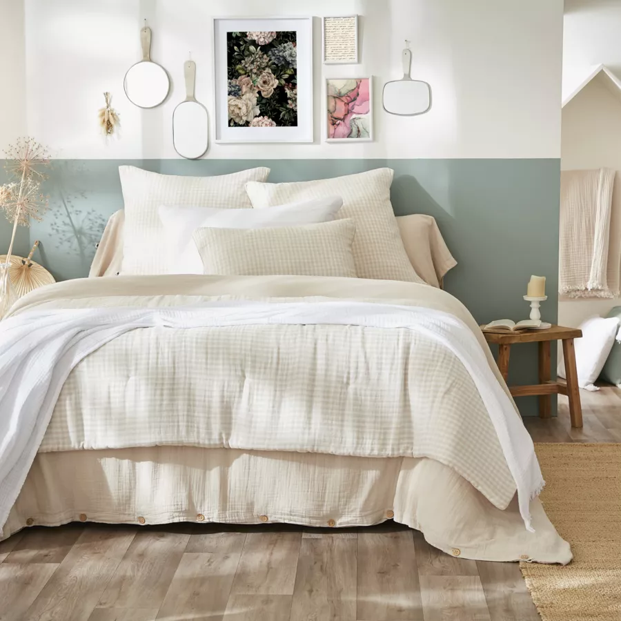 Funda de almohada cuadrada en gasa de algodón (60 x 60 cm) Vickie Beige