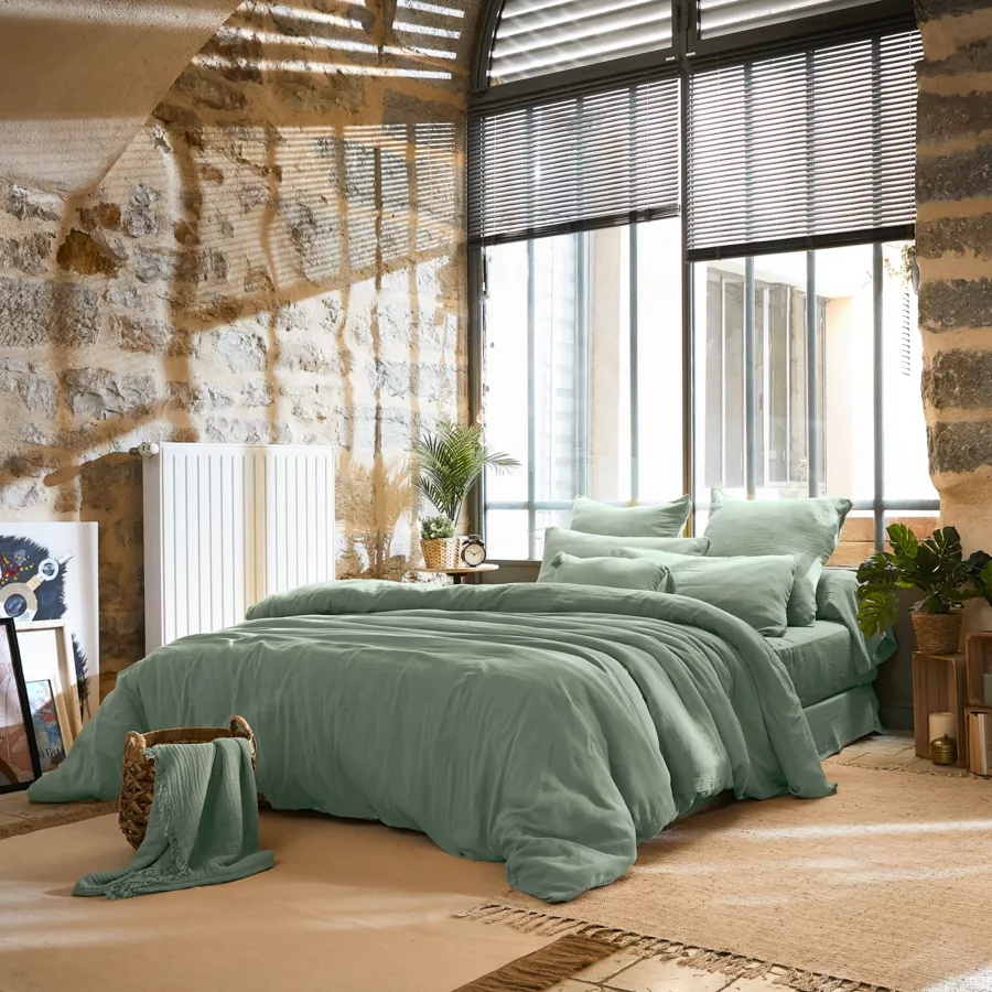Copripiumino in garza di cotone (200 x 200 cm) Gaia Verde eucalipto