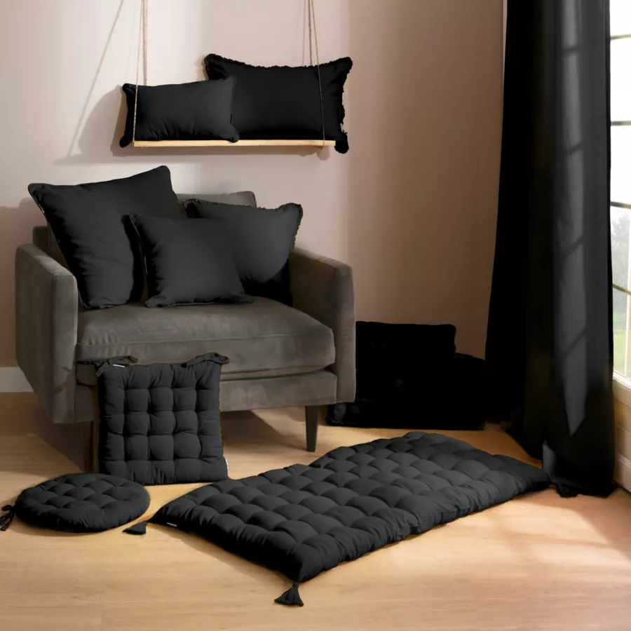 Coussin rectangulaire coton (30 x 50 cm) Pixel Noir