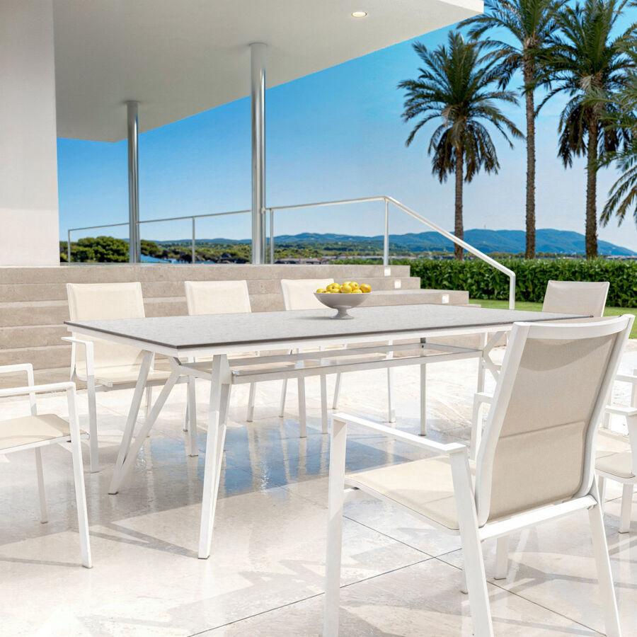 Tavolo da giardino alluminio/HPL (220 x 115 cm) Biarritz - Effetto pietra Bianco